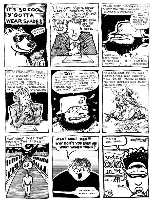 1 mooncat 2 Andrew Herbertson 3 Andy Roberts4 mooncat 5 Lee Kennedy 6 Martin Meeks7 Darryl Cunningham 8 Donald Rooum 9 Andy RobertsAll artwork � individual artists. Not to be reproduced without permission